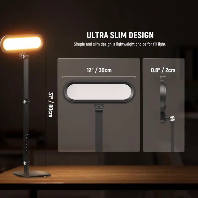 Alt view image 6 of 7 - _Mega Brand Basics 16W LED Desk Lamp for Home Office Video Conference Reading Lighting,Eye Caring Foldable Double Sided Dimmable Touch Table Ring Light with Stand Memory Timer 5 Color Modes CRI95,FR16
