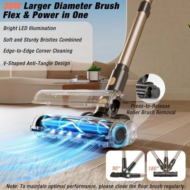 Alt view image 4 of 7 - _Mega Brand Cordless Vacuum Cleaner,580W 48KPA 70 Mins Vacuum Cleaners for Home,Self-Standing Stick Vacuum with Wall Mount Charge,Touch Screen,Ultra High-Power Brush for Pet Hair/Plush Carpet/Floor