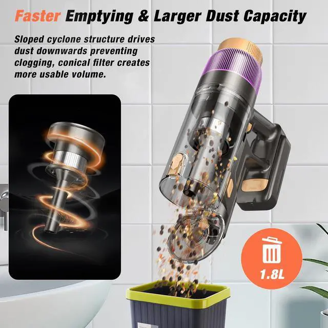 Alt view image 7 of 7 - _Mega Brand Cordless Vacuum Cleaner,580W 48KPA 70 Mins Vacuum Cleaners for Home,Self-Standing Stick Vacuum with Wall Mount Charge,Touch Screen,Ultra High-Power Brush for Pet Hair/Plush Carpet/Floor