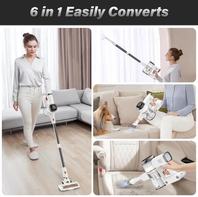 Alt view image 6 of 7 - V500 Cordless Vacuum Cleaner for Home, 40000Pa/450W Stick Vacuum with LED Touch Screen, Charging Wall Dock, Anti-Tangle, Lightweight Handheld Vacuum for Pet Hair, Hard Floor, Carpet