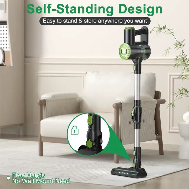 Alt view image 2 of 7 - _Mega Brand Cordless Vacuum Cleaner, Lightweight Stick Vacuum Cleaner, 6 in 1, Self-Standing with Powerful Suction, 180° Bendable Wand Rechargeable Cordless Vacuum for Hardwood Floor (Green)