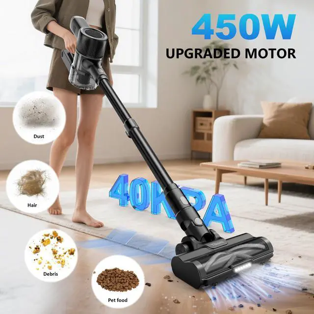 Alt view image 2 of 7 - _Mega Brand Cordless Vacuum Cleaner for Home, 40000Pa/450W Stick Vacuum with Charging Wall Dock, Anti-Tangle, Lightweight Handheld Vacuum for Pet Hair, Hard Floor, Carpet, V450