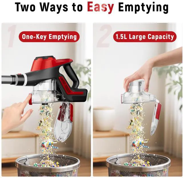 Alt view image 6 of 7 - Cordless Vacuum Cleaner,30Kpa Home Stick Vacuum,Smart Display&1.5L Dust Cup,55mins Max Runtime,Rechargeable Lightweight Handheld Vavuum for Pet Hair/Carpet/Hardwood Floor/Car (Red)
