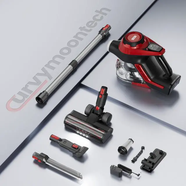 Alt view image 7 of 7 - Cordless Vacuum Cleaner,30Kpa Home Stick Vacuum,Smart Display&1.5L Dust Cup,55mins Max Runtime,Rechargeable Lightweight Handheld Vavuum for Pet Hair/Carpet/Hardwood Floor/Car (Red)