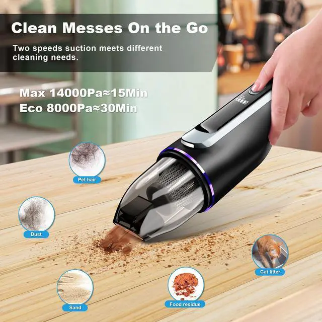 Alt view image 3 of 7 - _Mega Brand Handheld Vacuum Cordless - Car Vacuum with Brushless Motor & 14000Pa Powerful Suction, 1.2lbs Lightweight, LED Light, Slim Mini Vacuum Cleaner for Car Home Office Pet
