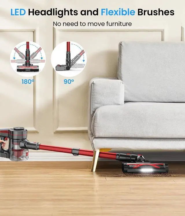 Alt view image 6 of 7 - Cordless Vacuum Cleaner, Stick Vacuum with Powerful Suction, 45Mins Runtime Vacuum Cleaners for Home, Anti-tangle and 1.5L Dust Cup, 6 in 1 Lightweight Vacuum for Hardwood Floor Carpet Pet Hair