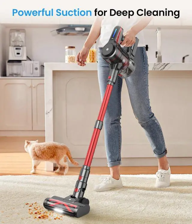Alt view image 2 of 7 - Cordless Vacuum Cleaner, Stick Vacuum with Powerful Suction, 45Mins Runtime Vacuum Cleaners for Home, Anti-tangle and 1.5L Dust Cup, 6 in 1 Lightweight Vacuum for Hardwood Floor Carpet Pet Hair