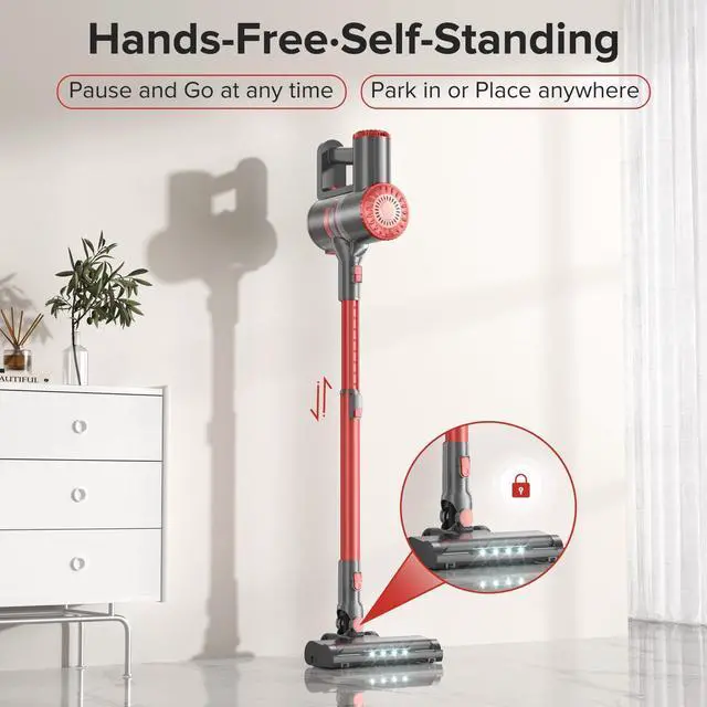 Alt view image 2 of 7 - Cordless Vacuum Cleaner with Self-Standing, Powerful Stick Vacuum Cleaners for Home, 8-in-1 Lightweight Rechargeable Vacuum, 7-Layer Filtration,Ideal for Carpet, Pet Hair, Hardwood Floors