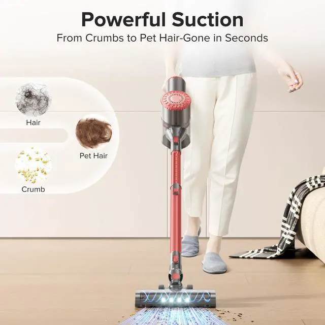 Alt view image 5 of 7 - Cordless Vacuum Cleaner with Self-Standing, Powerful Stick Vacuum Cleaners for Home, 8-in-1 Lightweight Rechargeable Vacuum, 7-Layer Filtration,Ideal for Carpet, Pet Hair, Hardwood Floors