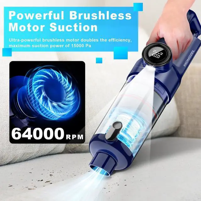 Alt view image 2 of 7 - _Mega Brand Handheld Vacuum Cordless - Car Vacuum Cleaner with Brushless Motor, 15000Pa Strong Suction, LED Light, Type C Cable, 2 Fliters, Portable Hand Vacuum for Home, Pet and Car