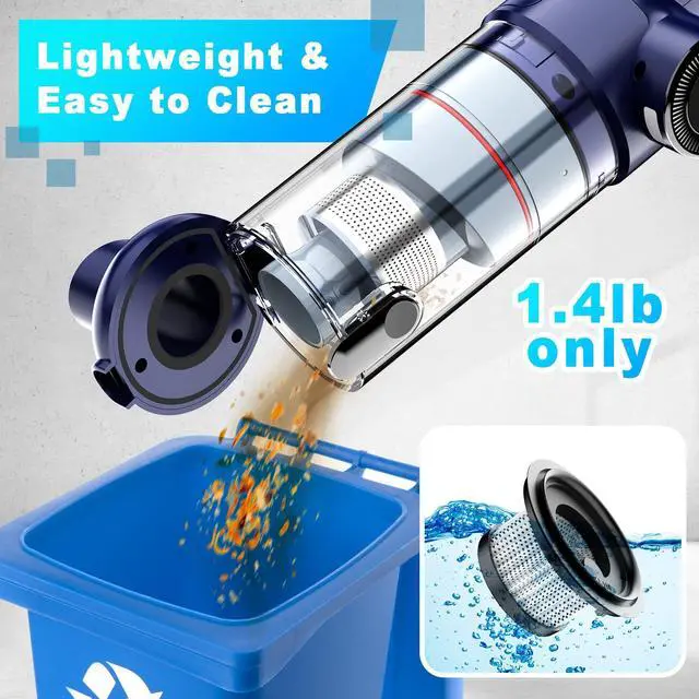 Alt view image 6 of 7 - _Mega Brand Handheld Vacuum Cordless - Car Vacuum Cleaner with Brushless Motor, 15000Pa Strong Suction, LED Light, Type C Cable, 2 Fliters, Portable Hand Vacuum for Home, Pet and Car