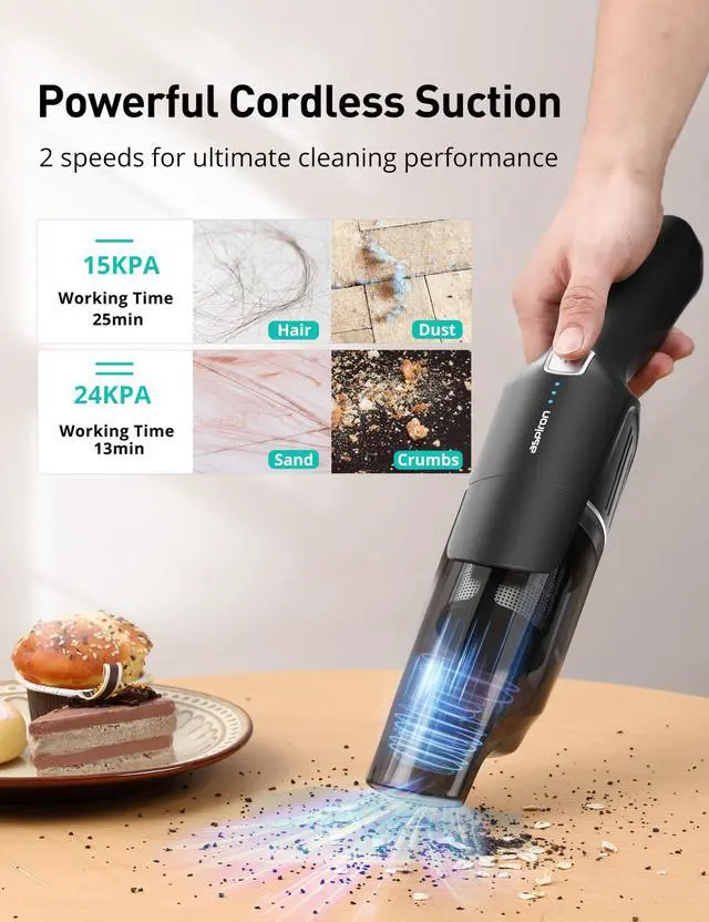 Alt view image 2 of 7 - _Mega Brand Cordless Handheld Vacuum,24KPA Powerful Car Vacuum,Rechargeable,Charging Dock,Ergonomic Handle,2-in-1 Crevice Tool,1.8lb Portable Vacuum Cleaner with 2-Speed for Car,Home,Black Silver