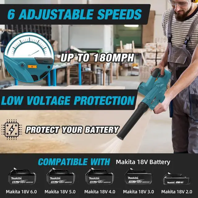 Alt view image 2 of 6 - _Mega Brand Cordless Leaf Blower for Makita 18V Battery,Electric Jobsite Air Blower with Brushless Motor,6 Variable Speed Up to 180MPH,2in1 Handle Electric Blower and Vacuum Cleaner