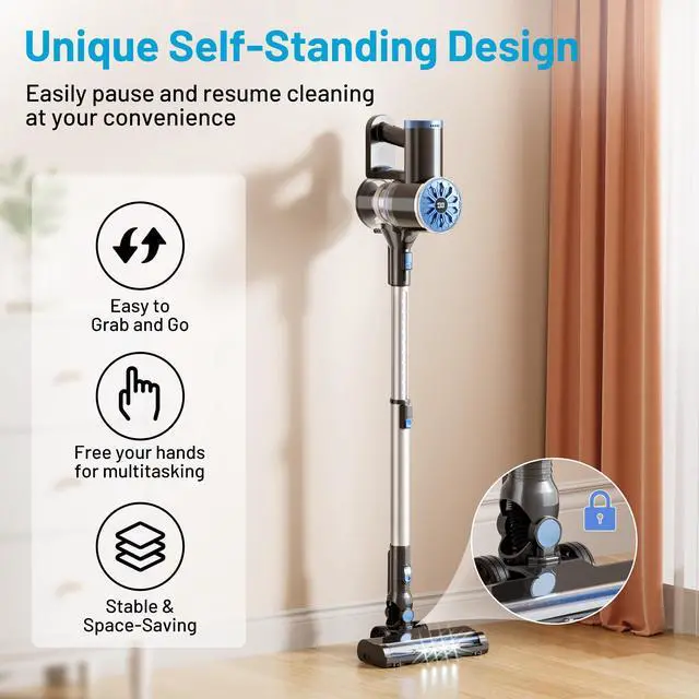 Alt view image 2 of 7 - _Mega Brand Cordless Vacuum Cleaner with Self-Standing, LED Screen Stick Vacuum Cleaners for Home, Lightweight Powerful Suction Vacuum,6-in-1 Rechargeable Vacuum for Carpets,Pet Hair,Hardwood Floors