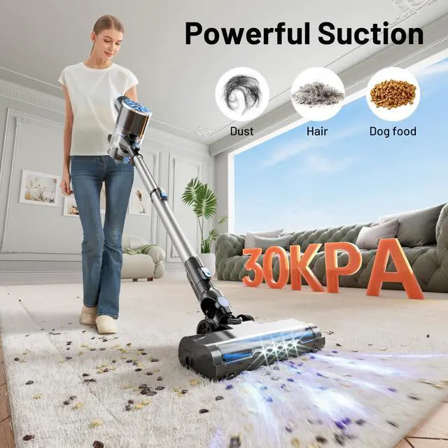 Alt view image 3 of 7 - _Mega Brand Cordless Vacuum Cleaner with Self-Standing, LED Screen Stick Vacuum Cleaners for Home, Lightweight Powerful Suction Vacuum,6-in-1 Rechargeable Vacuum for Carpets,Pet Hair,Hardwood Floors
