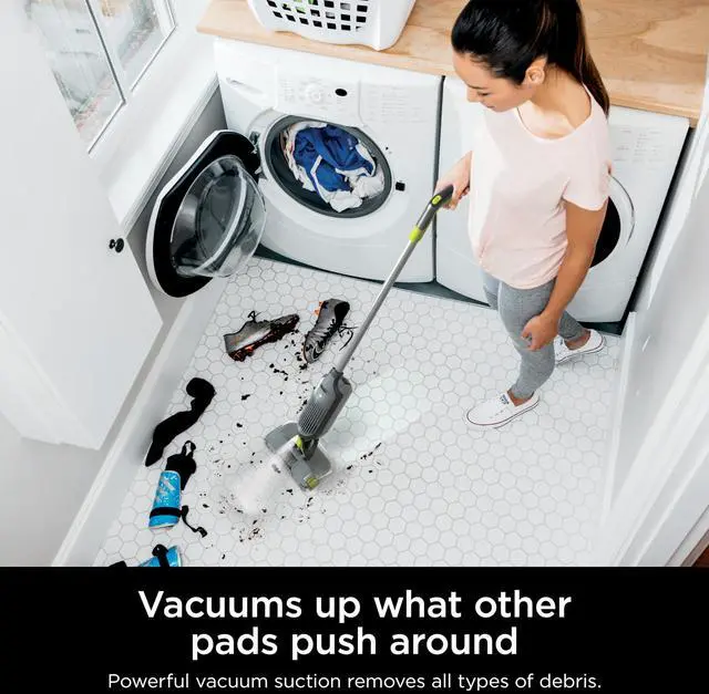 Alt view image 3 of 7 - VACMOP Cordless Hard Floor Cleaner, Vacuum and Spray Mop, Powerful Suction, Lightweight, LED Headlights, Includes 4 Disposable Pads, 12oz Multi-surface Cleaning Solution, Gray, VM252