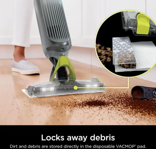 Alt view image 4 of 7 - VACMOP Cordless Hard Floor Cleaner, Vacuum and Spray Mop, Powerful Suction, Lightweight, LED Headlights, Includes 4 Disposable Pads, 12oz Multi-surface Cleaning Solution, Gray, VM252