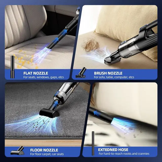 Alt view image 4 of 7 - _Mega Brand Car Vacuum Portable Cordless,18000Pa 2 in 1 Vacuum Cleaner&Air Duster,130W Brushless Motor Handheld Vacuum Cordless with 7800mAh Battery,LED Light,Multi-Nozzles for Car,Home,Office, Pet