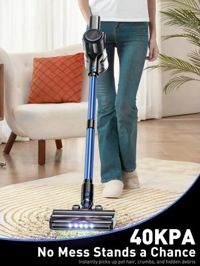Alt view image 2 of 7 - _Mega Brand Cordless Vacuum Cleaner, 8-in-1 Vacuum Cleaners for Home, 45Mins Runtime, Anti-Tangle Stick Vacuum with LED Display, Rechargeable Lightweight Vacuum for Pet Hair/Carpet/Floor (Blue)