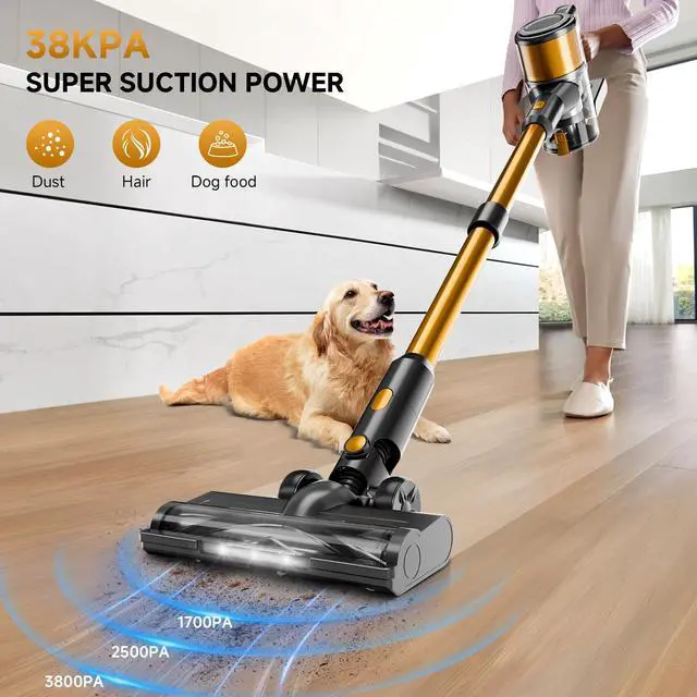 Alt view image 2 of 7 - _Mega Brand Cordless Vacuum Cleaner,55Mins/Powerful Vacuum Cleaners for Home,Stick Vacuums with 8in1,Touch Screen,LED Headlights,AntiTangle,Rechargeable,Lightweight for Carpet,Hard Floor,Pet Hair,Gold