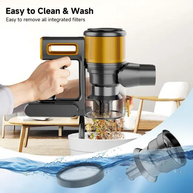Alt view image 7 of 7 - _Mega Brand Cordless Vacuum Cleaner,55Mins/Powerful Vacuum Cleaners for Home,Stick Vacuums with 8in1,Touch Screen,LED Headlights,AntiTangle,Rechargeable,Lightweight for Carpet,Hard Floor,Pet Hair,Gold