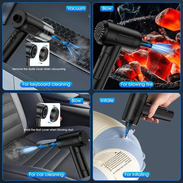 Alt view image 5 of 7 - _Mega Brand Compressed Air Duster,100000RPM Handheld Car Vacuum/Air Blower&Pump,3 Gear Adjustable Electric Air Duster/Car Vacuum Cleaner, Keyboard Duster with LED Light-10 Kits Air Blower for Computer