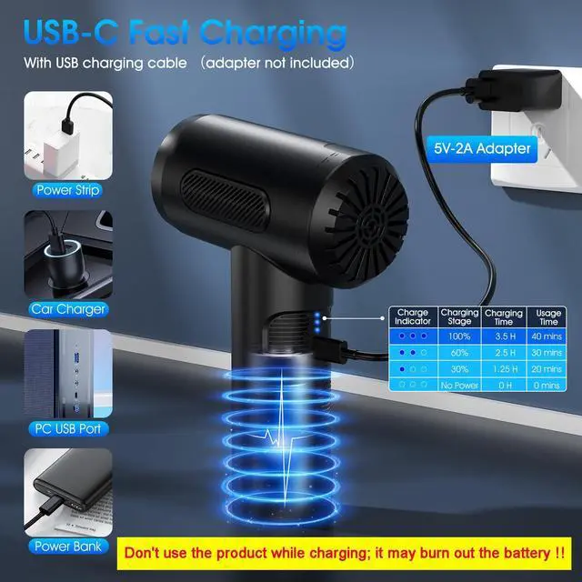Alt view image 7 of 7 - _Mega Brand Compressed Air Duster,100000RPM Handheld Car Vacuum/Air Blower&Pump,3 Gear Adjustable Electric Air Duster/Car Vacuum Cleaner, Keyboard Duster with LED Light-10 Kits Air Blower for Computer
