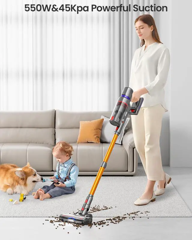 Alt view image 2 of 7 - _Mega Brand Cordless Vacuum Cleaner,45Kpa 550W 65Mins Self-Standing Vacuum Cleaners for Home,Stick Vacuum with Touch Screen,Anti-tangle Brush,Rechargeable Vacuum Cordless for Pet Hair,Hardwood Floor