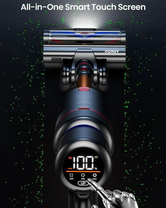 Alt view image 3 of 7 - _Mega Brand Cordless Vacuum Cleaner,45Kpa 550W 65Mins Self-Standing Vacuum Cleaners for Home,Stick Vacuum with Touch Screen,Anti-tangle Brush,Rechargeable Vacuum Cordless for Pet Hair,Hardwood Floor