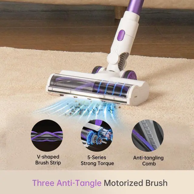 Alt view image 5 of 7 - _Mega Brand Cordless Vacuum Cleaner for Home, 500W Lightweight Vacuum Cleaner with MAX 50 Min Detachable Battery,Brushless Motor,6 in 1 Stick Vacuum for Hardwood Floors and Carpet Pet Hair CarPurple