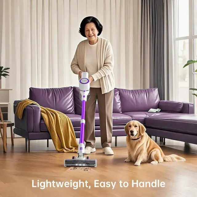 Alt view image 6 of 7 - _Mega Brand Cordless Vacuum Cleaner for Home, 500W Lightweight Vacuum Cleaner with MAX 50 Min Detachable Battery,Brushless Motor,6 in 1 Stick Vacuum for Hardwood Floors and Carpet Pet Hair CarPurple