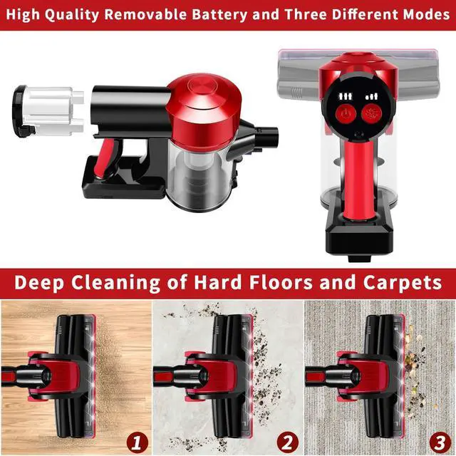 Alt view image 3 of 7 - C150 Cordless Vacuum Cleaner Rechargeable with 2200mAh Detachable Battery, 18000Pa Cyclone Vacuum with HEPA Filter, Lightweight Portable Handheld Stick Vacuum for Hard Floor Car Cleaning