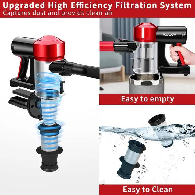 Alt view image 5 of 7 - C150 Cordless Vacuum Cleaner Rechargeable with 2200mAh Detachable Battery, 18000Pa Cyclone Vacuum with HEPA Filter, Lightweight Portable Handheld Stick Vacuum for Hard Floor Car Cleaning