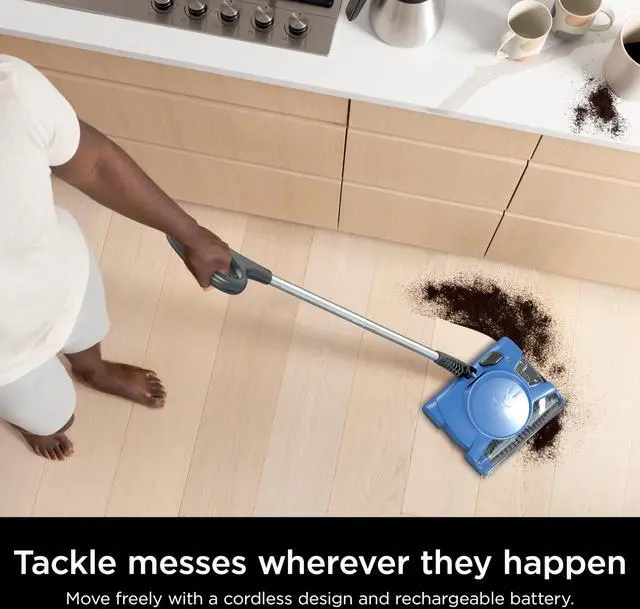 Alt view image 5 of 7 - _Mega Brand Rechargeable Floor Sweeper, Motorized Brushroll, Compact Swivel Design, Easy-Empty Dust Cup, 10" Cleaning Path, Powerful Debris, Dust & Pet Hair Pickup, for All Floor Types, Blue, V2700Z