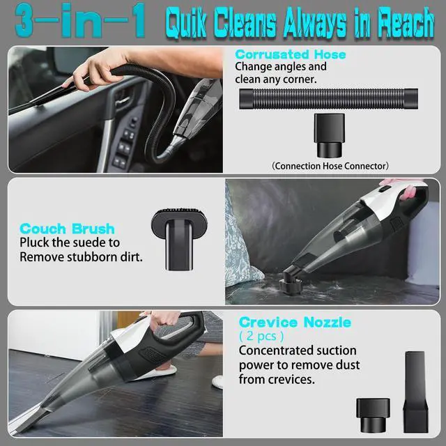Alt view image 4 of 7 - _Mega Brand Handheld Vacuum Cordless, Portable Cordless,13000 pa Strong Suction Portable Hand Vacuum Rechargeable with LED Light, Car Hand Vacuum for for Home/Car/Pet Hair/Travel Cleaning