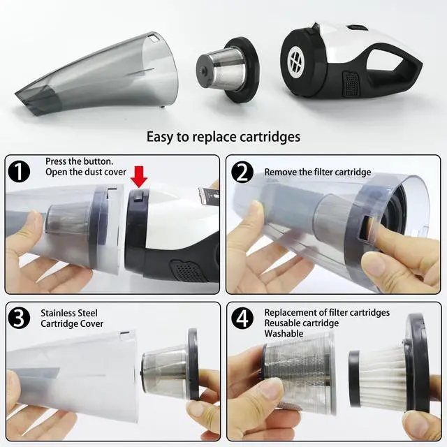 Alt view image 6 of 7 - _Mega Brand Handheld Vacuum Cordless, Portable Cordless,13000 pa Strong Suction Portable Hand Vacuum Rechargeable with LED Light, Car Hand Vacuum for for Home/Car/Pet Hair/Travel Cleaning