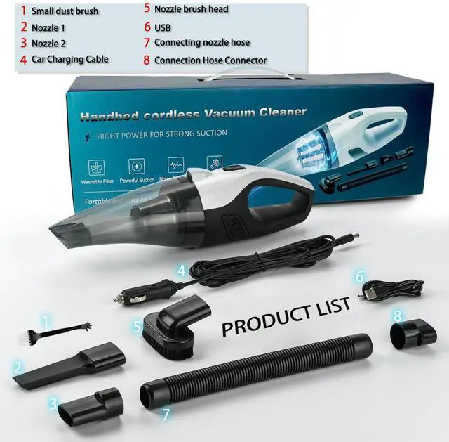Alt view image 7 of 7 - _Mega Brand Handheld Vacuum Cordless, Portable Cordless,13000 pa Strong Suction Portable Hand Vacuum Rechargeable with LED Light, Car Hand Vacuum for for Home/Car/Pet Hair/Travel Cleaning