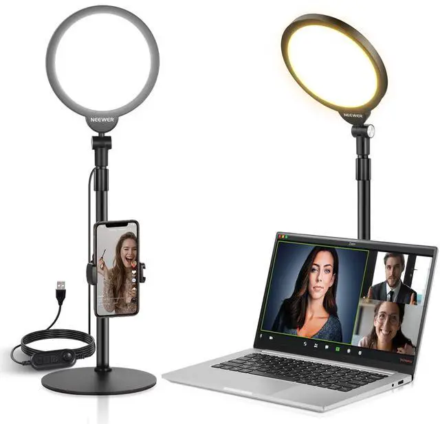 Main image of _Mega Brand Basics 7" Desk Ring Light for Video Recording, 10W Dimmable Full Screen Key Lighting with Stand&Phone Holder for iPhone Computer Laptop Vlog Live Streaming Video Conference, R06