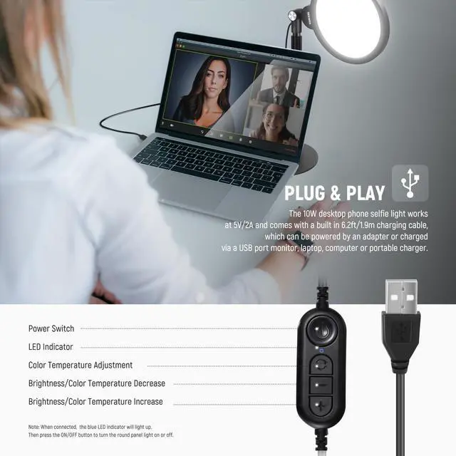 Alt view image 4 of 7 - _Mega Brand Basics 7" Desk Ring Light for Video Recording, 10W Dimmable Full Screen Key Lighting with Stand&Phone Holder for iPhone Computer Laptop Vlog Live Streaming Video Conference, R06