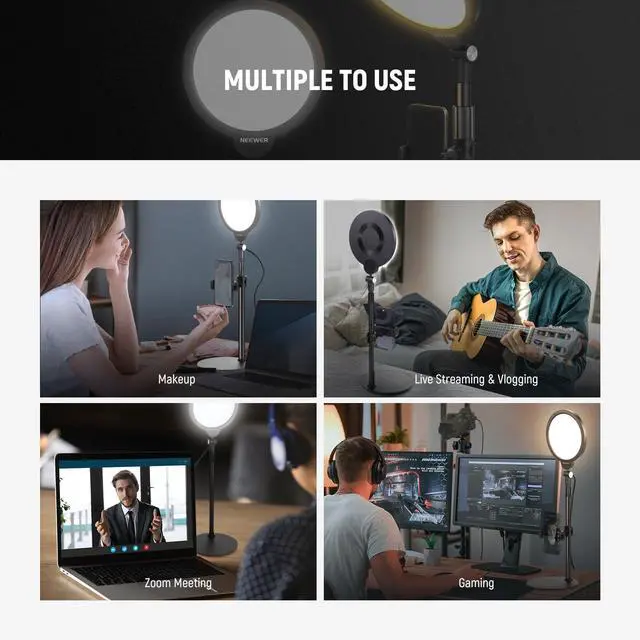 Alt view image 7 of 7 - _Mega Brand Basics 7" Desk Ring Light for Video Recording, 10W Dimmable Full Screen Key Lighting with Stand&Phone Holder for iPhone Computer Laptop Vlog Live Streaming Video Conference, R06