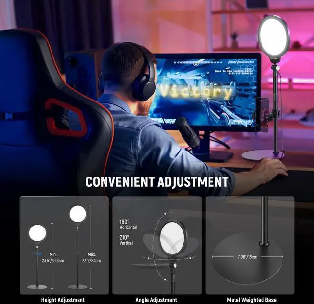 Alt view image 5 of 7 - _Mega Brand Basics 7" Desk Ring Light for Video Recording, 10W Dimmable Full Screen Key Lighting with Stand&Phone Holder for iPhone Computer Laptop Vlog Live Streaming Video Conference, R06