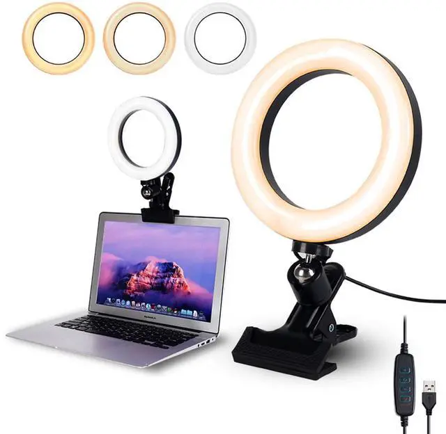 Main image of Hoegoa 6.3"Ring Light with ClampUSB-Powered Webcam Light,3 Modes&10-Level Dimming for Laptop/PC Monitor,Desk,Office,Makeup,Zoom,YouTube,TikTok,Bedside ReadingTool-Free Mount,Portable Travel Size