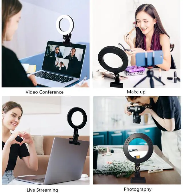 Alt view image 3 of 6 - Hoegoa 6.3"Ring Light with ClampUSB-Powered Webcam Light,3 Modes&10-Level Dimming for Laptop/PC Monitor,Desk,Office,Makeup,Zoom,YouTube,TikTok,Bedside ReadingTool-Free Mount,Portable Travel Size