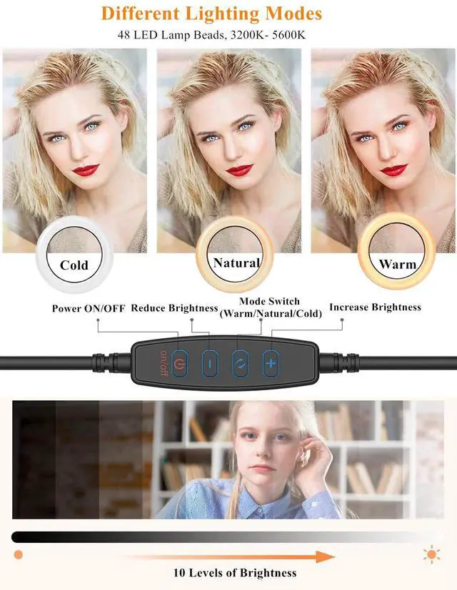 Alt view image 2 of 6 - Hoegoa 6.3"Ring Light with ClampUSB-Powered Webcam Light,3 Modes&10-Level Dimming for Laptop/PC Monitor,Desk,Office,Makeup,Zoom,YouTube,TikTok,Bedside ReadingTool-Free Mount,Portable Travel Size