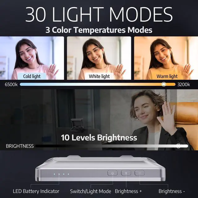Alt view image 5 of 7 - _Mega Brand Zoom Lighting for Computer, 30 Light Modes, Portable Video Conference Lighting for Laptop, Ring Light for Desk, Zoom Call, Video Call, Video Conferencing, Remote Working Space Gray