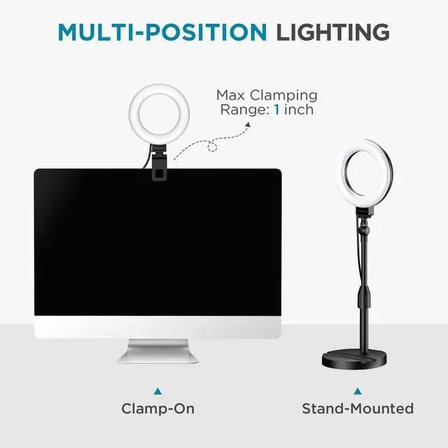 Alt view image 3 of 7 - _Mega Brand Desk Ring Light with Stand, 60 LED 10W Overhead Portable Selfie Light Video Conference Lighting with Clip Camera Light for Monitor Laptop Computer Zoom Call Live Streaming Video Recording