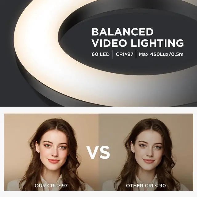 Alt view image 5 of 7 - _Mega Brand Desk Ring Light with Stand, 60 LED 10W Overhead Portable Selfie Light Video Conference Lighting with Clip Camera Light for Monitor Laptop Computer Zoom Call Live Streaming Video Recording