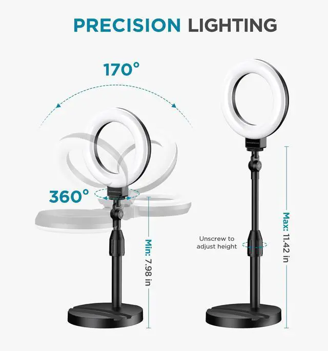 Alt view image 6 of 7 - _Mega Brand Desk Ring Light with Stand, 60 LED 10W Overhead Portable Selfie Light Video Conference Lighting with Clip Camera Light for Monitor Laptop Computer Zoom Call Live Streaming Video Recording
