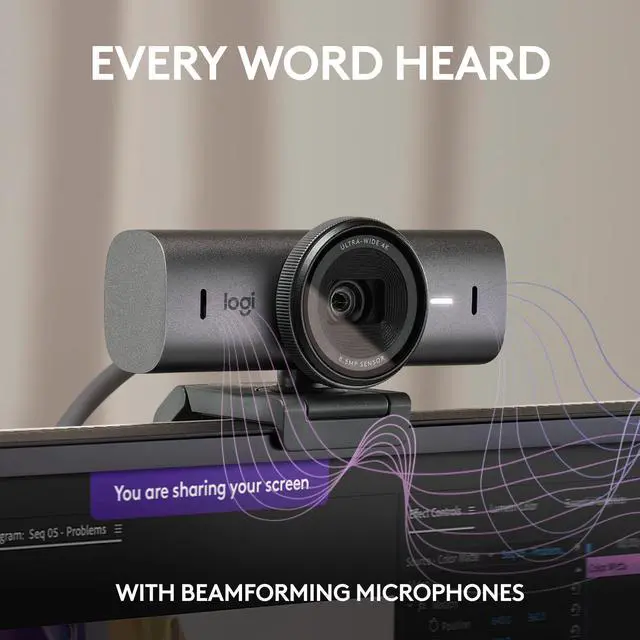 Alt view image 4 of 7 - _Mega Brand MX Brio Ultra HD 4K Collaboration and Streaming Webcam, 1080p at 60 FPS, Dual Noise Reducing Mics, Show Mode, USB-C, Webcam Cover, Works with Microsoft Teams, Zoom, Google Meet - Graphite