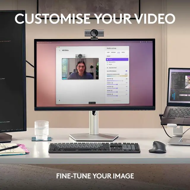Alt view image 5 of 7 - _Mega Brand MX Brio Ultra HD 4K Collaboration and Streaming Webcam, 1080p at 60 FPS, Dual Noise Reducing Mics, Show Mode, USB-C, Webcam Cover, Works with Microsoft Teams, Zoom, Google Meet - Graphite
